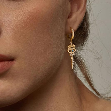 Dangle Earrings for Women Gold Huggie Hoop Heart Oval Open Evil Eye Drop Turquoise Diamond Cubic Zirconia 14K Gold Plated Delicate Small Simple Hypoallergenic Ear Jewelry Gift