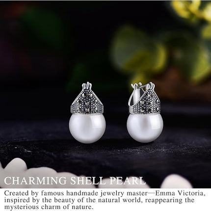 Christmas Gifts Lotus Fun S925 Sterling Silver Natural Pearl Earrings Shell Pearls Drop Dangle Earrings Large Pearls Earrings, Handmade Natural Jewelry Unique Gifts for Women