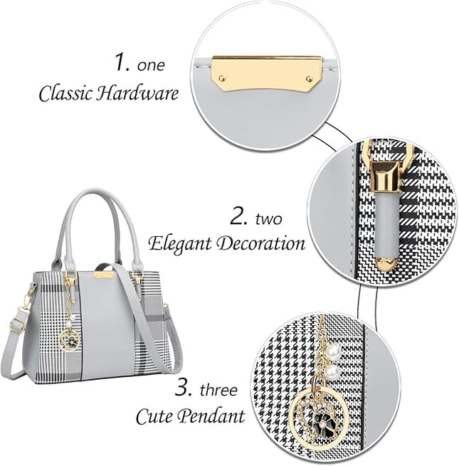 KKXIU 3 Zippered Compartments Purses and Handbags for Women Top Handle Satchel Shoulder Ladies Bags