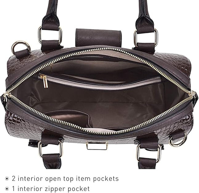 Dasein Women Barrel Handbags Purses Fashion Satchel Bags Top Handle Shoulder Bags Vegan Leather Work Bag
