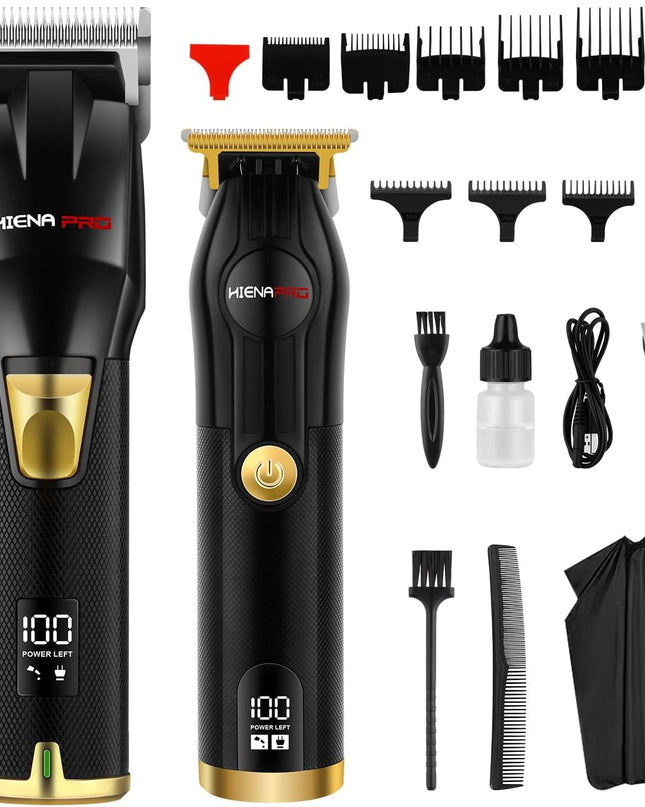 HIENA PRO Hair Clippers for Men T Liners Hair Trimmer Set, Professional Cordless Rechargeable Barber Hair Cutting Kit with LED Display， Gifts for Men