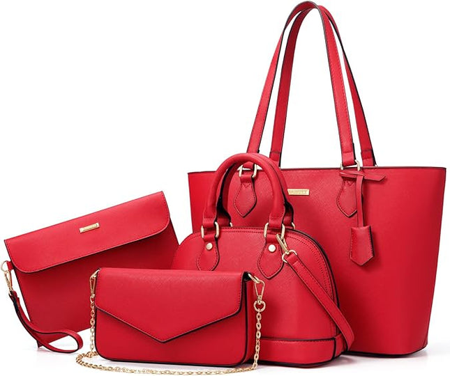 4PCS Women Fashion Handbags Purses Wallet Shoulder Bags Casual Tote Bag Crossbody Bags, Handbag Set Gift for Ladies Girls