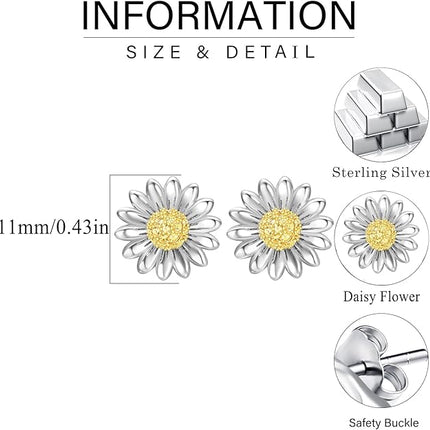 Dreamboat Women's Daisy Jewelry Set 925 Sterling Silver 'You Are My Sunshine' Daisy Pendant Necklace & Stud Earrings Wedding & Birthday Gifts