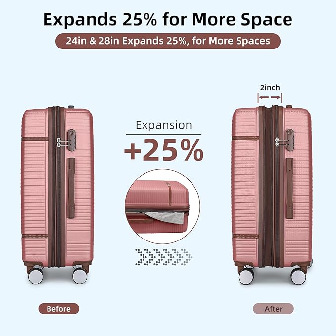 LARVENDER Luggage Sets 6 Piece, Expandable(Only 28 & 24") Luggage Set Clearance for Women, Suitcases with 360° Spinner Wheels, Hardside Travel Luggage with Duffel Bag for men, Rose Gold