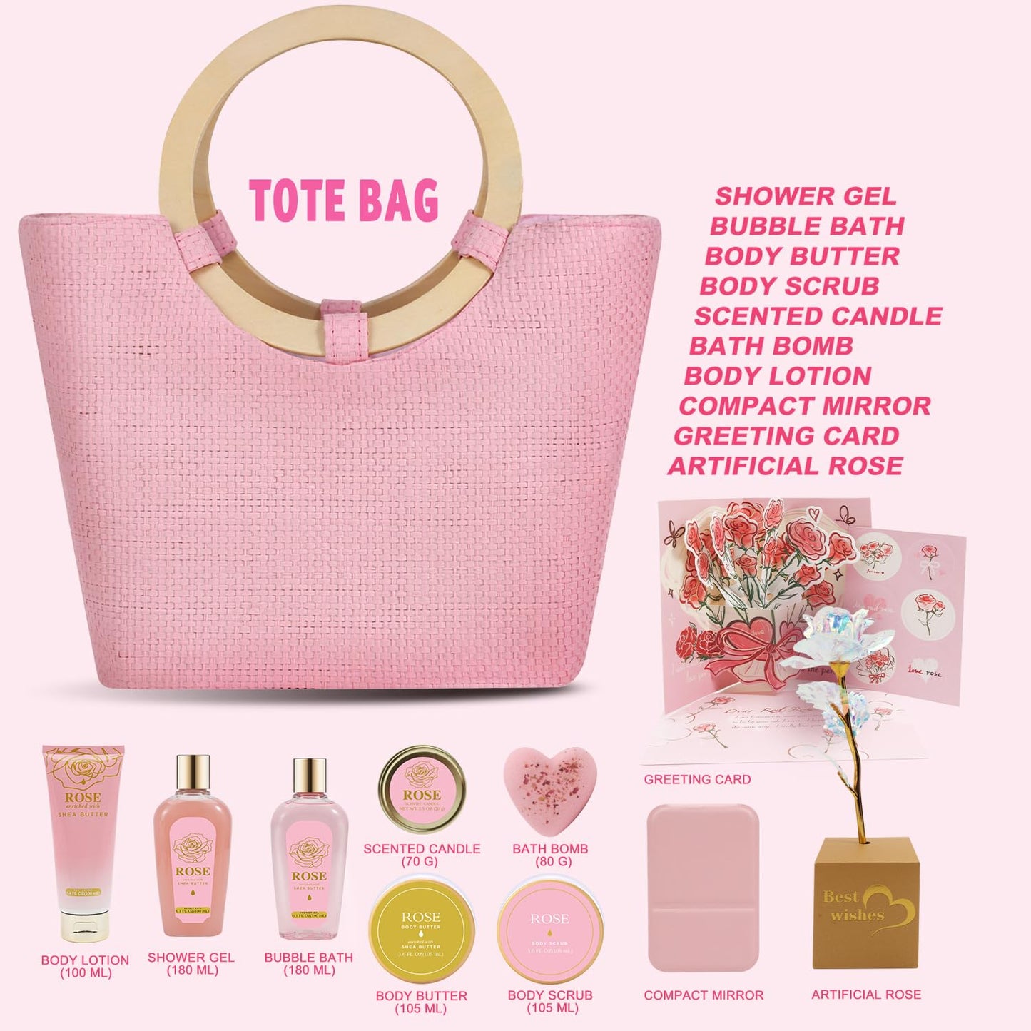 Spa Luxetique Gift Baskets for Women, Mothers Day Gifts for Mom, 11pcs Rose Sets, Relaxing Bath Sets for Women, Christmas Gifts for Her