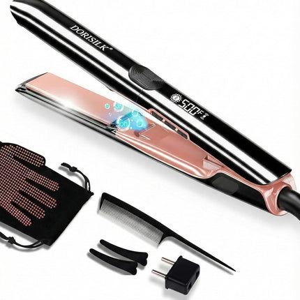 DORISILK 500 Degree High Temp Professional Hair Straightener，30s Fast Heating Ceramic Flat Iron ，2 in 1 Hair Straightener and Curler，Plasma Flat Iron Get Frizz-Free ，Dual Voltage for Travel Using