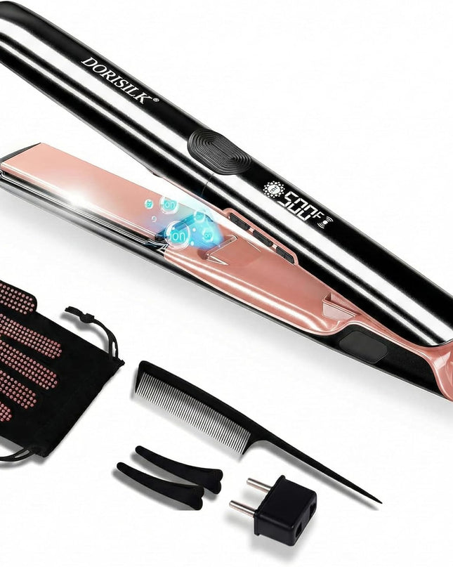 DORISILK 500 Degree High Temp Professional Hair Straightener，30s Fast Heating Ceramic Flat Iron ，2 in 1 Hair Straightener and Curler，Plasma Flat Iron Get Frizz-Free ，Dual Voltage for Travel Using