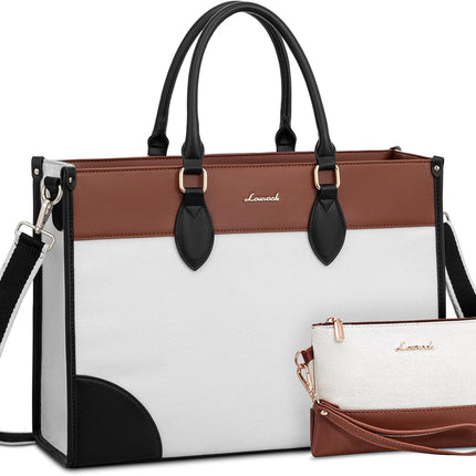 LOVEVOOK Laptop Tote Bag for Women 15.6 Inch Canvas Work Bag with Clutch Purse, Large Capacity Lightweight Computer Bag, Waterproof Briefcase Shoulder Handbag, Ideal for Work, Travel, Office