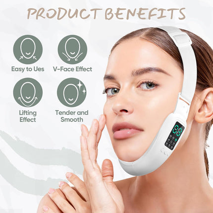 V-Face Electric Double Chin Device with 8 Modes & 15 Gear Adjustable Intensities - Intelligent V-Face Machine for Contouring Double Chin - White