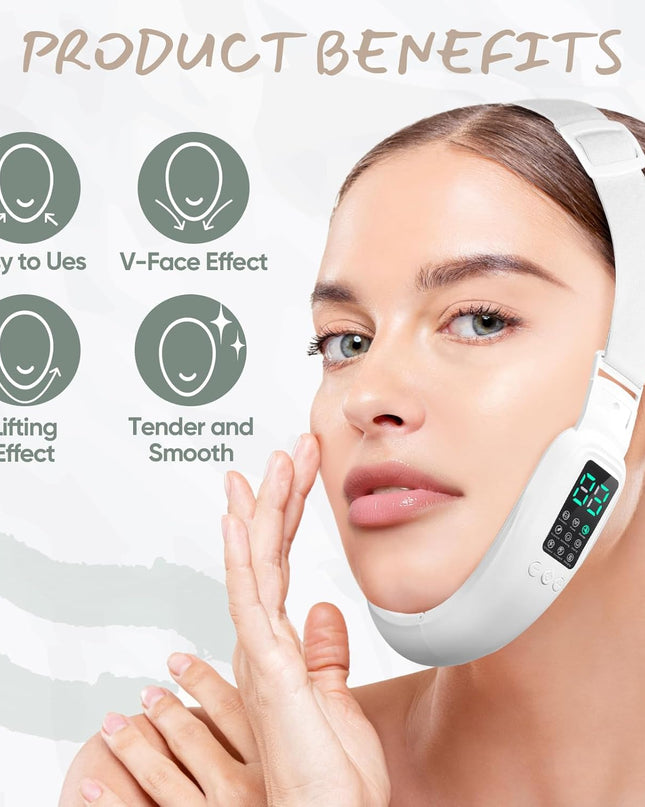 V-Face Electric Double Chin Device with 8 Modes & 15 Gear Adjustable Intensities - Intelligent V-Face Machine for Contouring Double Chin - White