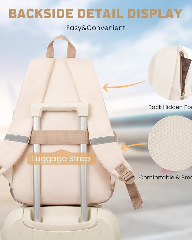 School Backpack for Teen Girls, Cute College Backpacks for Women Students Aesthetic Bookbag Large 15.6 Inch Laptop Bag Middle School Travel Back Pack (Khaki Beige)