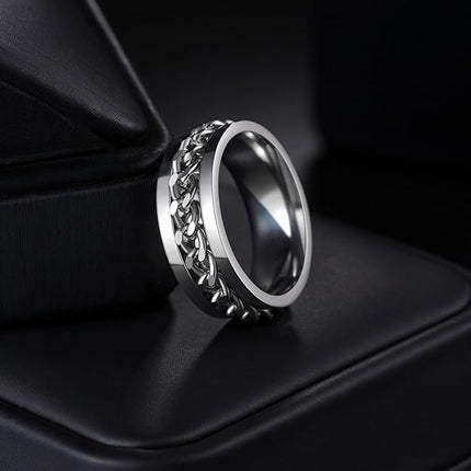 Mens Fidget Rings Anxiety Spinner Rings for Men Classic Chain Rings for Women Adults Titanium Steel Ring
