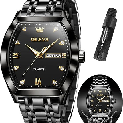 OLEVS Mens Watches Luxury Business Diamond Analog Quartz Watches for Men with Date Two Tone Stainless Steel Waterproof Luminous Dress Wrist Watches