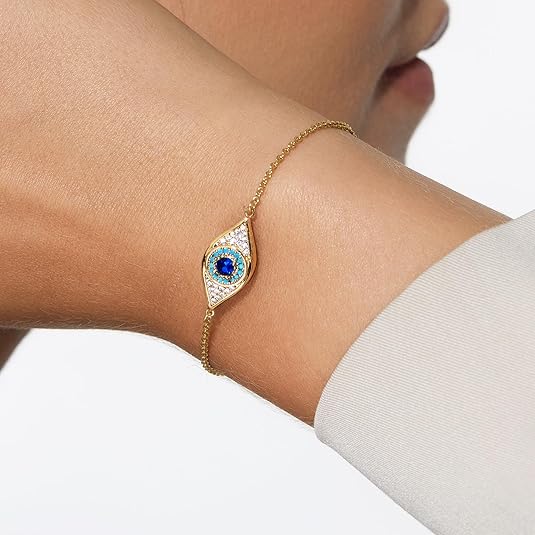 Cicy Bell Evil Eye Bracelet 18k Gold Plated Turquoise Zirconia Link Bracelets Trendy Jewelry Gift for Women Adjustable 5.9" with 1.9'' Extender