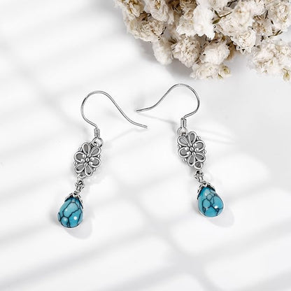 Turquoise Dangle Earrings for Women Sterling Silver Western Teardrop Bohemian Earrings Turquoise Jewelry Gifts for Women