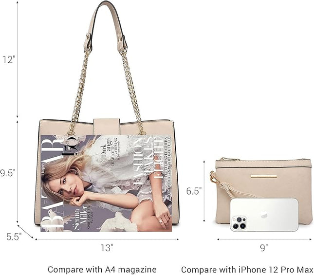 Dasein Leather Handbag Tote Hobo Bag for Women Shoulder Purse Top Handle Satchel Bag with Matching Clutch