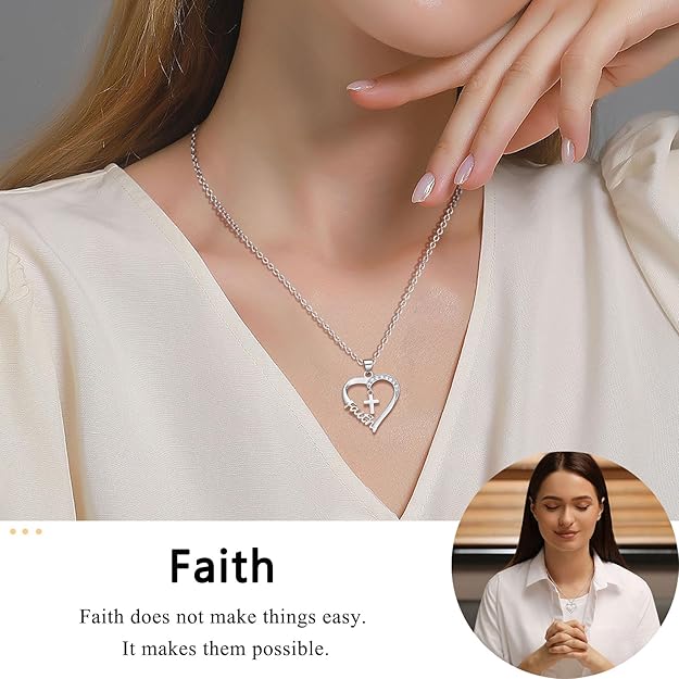 PINKDODO Heart Cross Necklace for Women Baptism Confirmation Easter Gifts