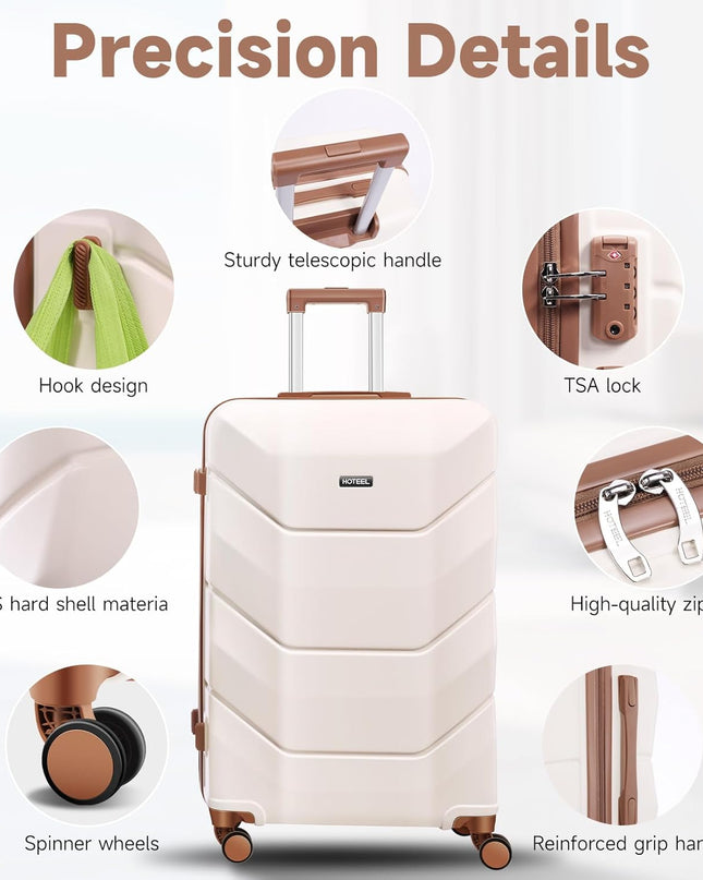 Hoteel Luggage Sets 3 Piece with Spinner Wheels TSA Lock (4-YEAR WARRANTY), Durable Carry On Suitcase Luggages, Wet-Dry Separation Compartment, ABS Hardshell for Travel, School, Beige(20/24/28in)