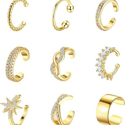 9Pcs Ear Cuff 14K Gold Plated Cuff Earrings Gold Ear Cuffs Non Pierced Ear Clips Cartilage Earring Fake Earrings