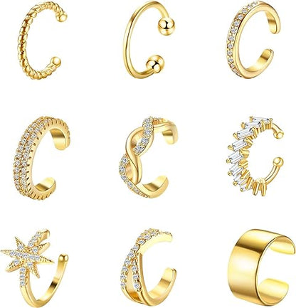 9Pcs Ear Cuff 14K Gold Plated Cuff Earrings Gold Ear Cuffs Non Pierced Ear Clips Cartilage Earring Fake Earrings