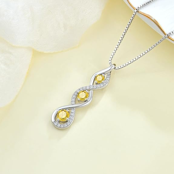 Aprila Women Infinity Necklace 925 Sterling Silver Twist Birthstone Pendant with Chain Cubic Zirconia Jewelry