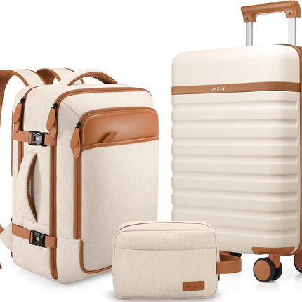 UKEIN Luggage Sets 3 Piece, Carry On Luggage 20In With Spinner Wheels,PC Hardside Suitcase Set with TSA Lock,Durable Carry On Suitcase With Travel Backpack...