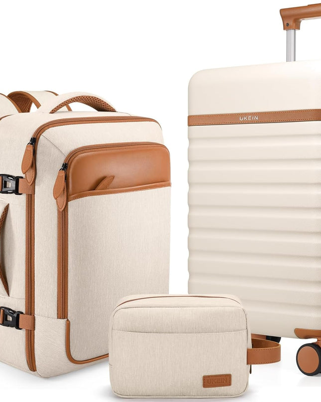 UKEIN Luggage Sets 3 Piece, Carry On Luggage 20In With Spinner Wheels,PC Hardside Suitcase Set with TSA Lock,Durable Carry On Suitcase With Travel Backpack...