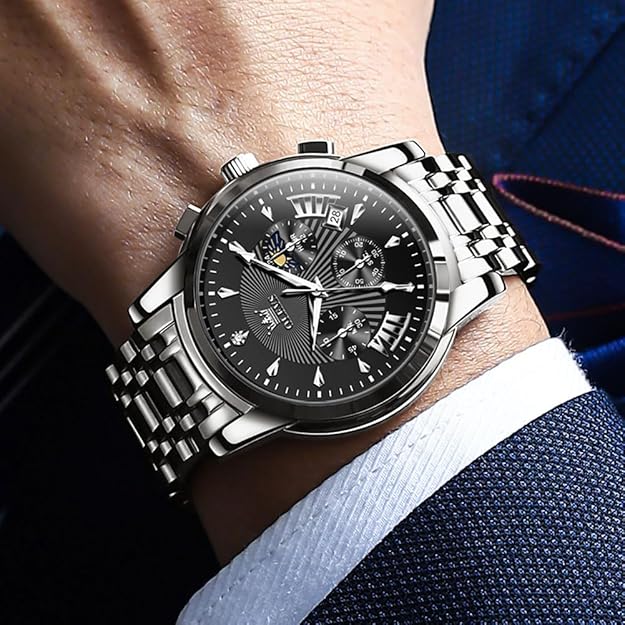 OLEVS Men's Luxury Watch Waterproof Luminous Easy Read Chronograph Watches Full Gold/White Dail/Black Face with Calendar Wristwatch