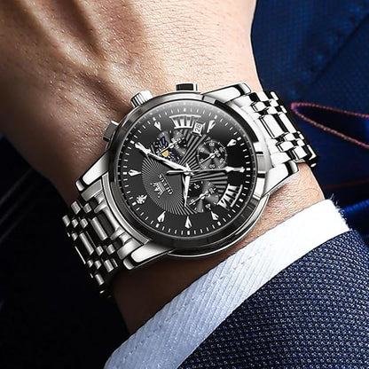 OLEVS Men's Luxury Watch Waterproof Luminous Easy Read Chronograph Watches Full Gold/White Dail/Black Face with Calendar Wristwatch