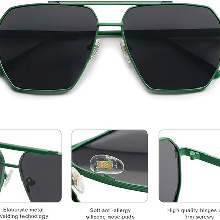 SOJOS Retro Square Polarized Sunglasses for Women and Men Vintage Shades Classic Large Metal Sun Glasses