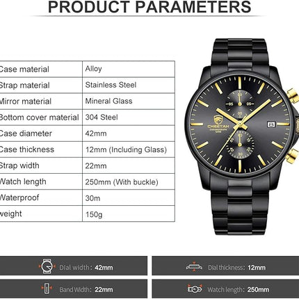 GOLDEN HOUR Fashion Business Mens Watches with Stainless Steel Waterproof Chronograph Quartz Watch for Men, Auto Date