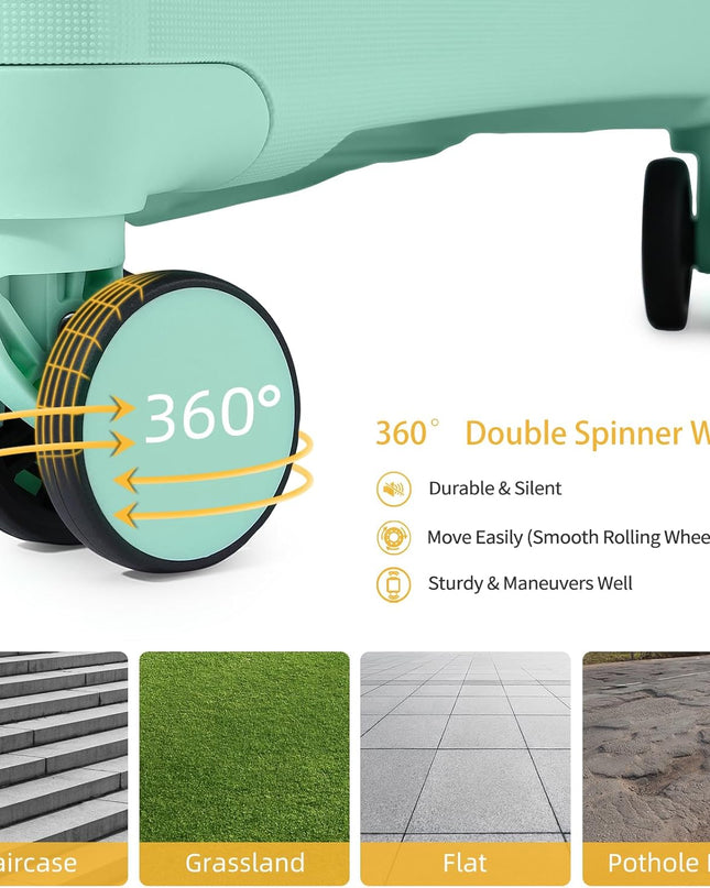 LARVENDER Luggage Sets 5 Piece with Duffel Bag Expandable(Only 28 inch) Hardside PP Carry On Luggage with 360° Spinner Wheels TSA Lock Luggage Sets for Women, Seafoam Green