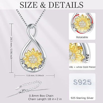 You are My Sunshine Necklace Sunflower Jewelry for Women - 925 Sterling Silver