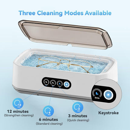 Ultrasonic Jewelry Cleaner Machine: 49KHz Ultrasonic Cleaner with 3 Cleaning Modes for Jewelry,Glasses,Rings,Watch Strap,Dentures,Retainers,Coins,Earring,650ML 304 Stainless Steel Tank(White)