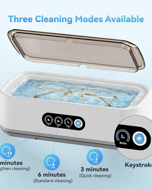 Ultrasonic Jewelry Cleaner Machine: 49KHz Ultrasonic Cleaner with 3 Cleaning Modes for Jewelry,Glasses,Rings,Watch Strap,Dentures,Retainers,Coins,Earring,650ML 304 Stainless Steel Tank(White)