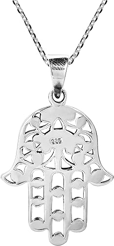 AeraVida Henna Hamsa Hand of Fatima with Evil Eye .925 Sterling Silver Pendant Necklace