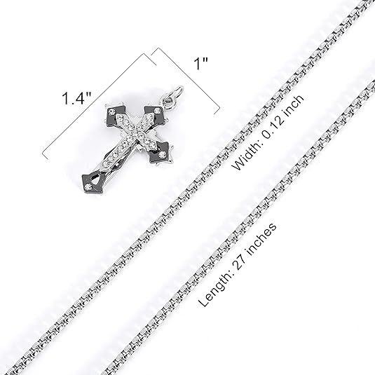 Cross Silver Chain Necklace for Men Women with Cross Symbol Pendant Stainless Steel