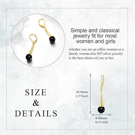 Black Onyx Drop Earrings for Women Sterling Silver 18K Yellow Gold Plated Filigree Black Onyx Dangle Leverback Earrings Jewelry Gifts for Girls
