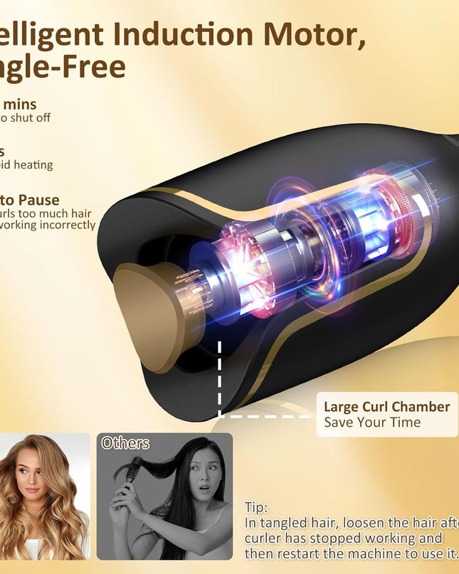 Automatic Curling Iron, Hair Curler 1" Large Slot, 4 Temperature Settings, 12s-19s Timers, Dual Voltage, Anti-Scald, Anti-Tangle, Auto Shut-Off, LCD Display, Fast Heating Easy for Use, Black