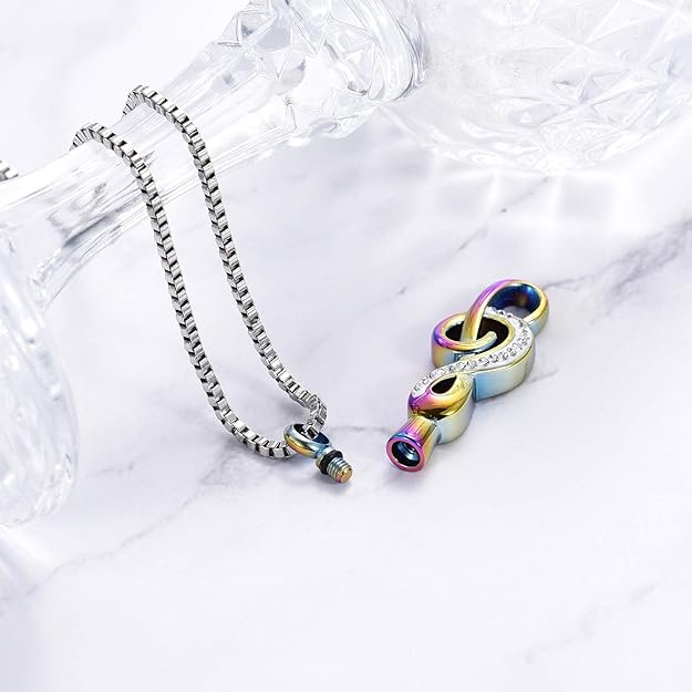 Cremation Jewelry Crystal Music Note Urn Necklace for Ashes Stainless Steel Necklace Urn Cremation Memorial Ashes Holder Keepsake Pendant Locket