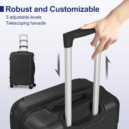 Karl home Luggage Set 4 Piece Suitcase Sets with TSA Lock Moulded Corner 4 Spinner Wheels, ABS Hardside Trolley Travel Case for Carry On Check-in Business Trip, Black (16/20/24/28)