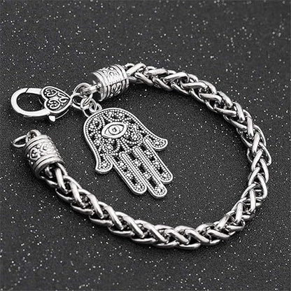 Hamsa Hand of Fatima Silver Bracelet - Evil Eye Protection Silver Tone Alloy Charm Jewelry