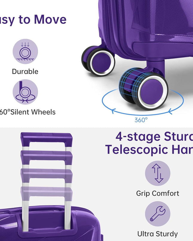 5 Piece Luggage Set Carry on Suitcase with Spinner Wheels, Expandable Hardshell Luggage PP Lightweight Suitcase Set for Women (Grape Purple)