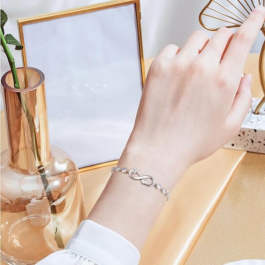 Infinity Heart Bracelet 925 Sterling Silver CZ Cross Heart Infinity Love Bracelet Jewelry Valentine's Day Gifts for Women Girlfriend Wife, 7"+2"