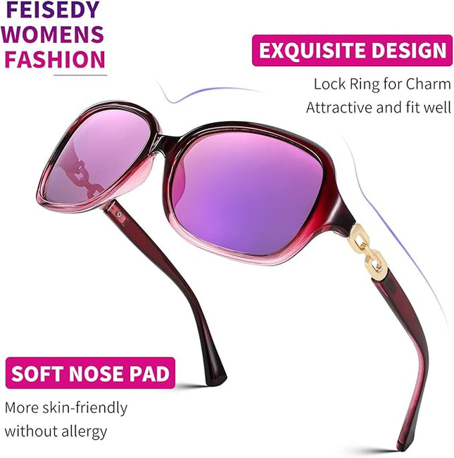 FEISEDY Vintage Square Polarized Sunglasses for Women UV400 Travel Driving Fashion Arcuate Sunglasses B2526