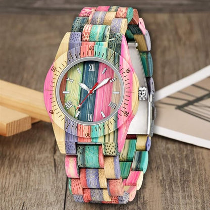 Tiong Womens Wooden Watch with All Wood Strap Analog Classic Design Colorful Bamboo Ladies Watches for Women, Couples