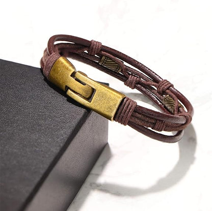 Jstyle Mens Vintage Leather Wrist Band Brown Rope Bracelet Bangle