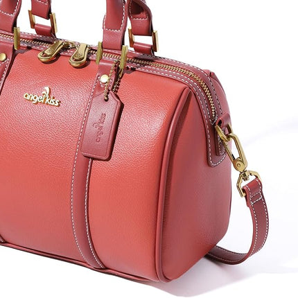 Angel Kiss Women Satchel Purses and Handbags Vegan Leather Boston Barrel Bag Top Handle Shoulder Purse with Crossbody Strap