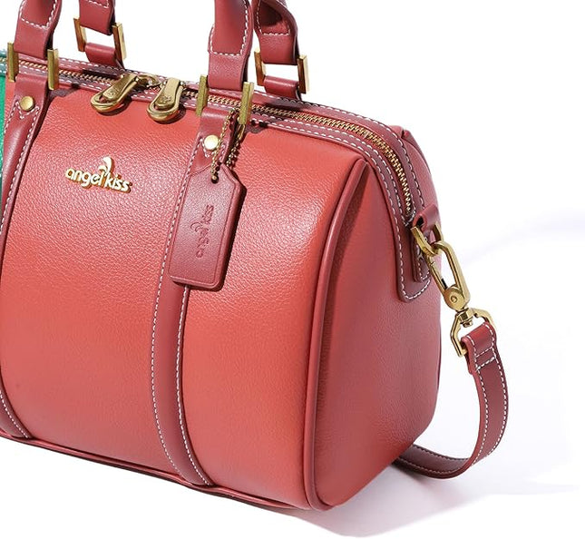 Angel Kiss Women Satchel Purses and Handbags Vegan Leather Boston Barrel Bag Top Handle Shoulder Purse with Crossbody Strap