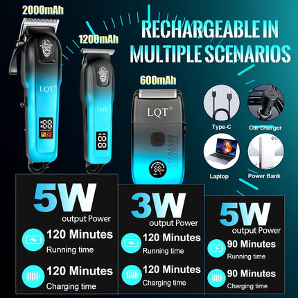 LQT Professional Hair Clippers for Men, Cordless Barber Clippers with Precision Trimmer and Dual Foil Shaver,LED Display, Electric Hair Cutting Machine, Men’s Grooming Kit, Gift for Him
